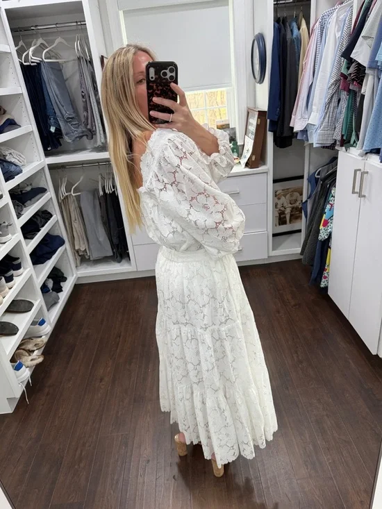 Loeffler Randall White Lace Tiered Midi Top & Skirt set - Both size Small - Picture 4 of 6